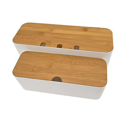 Verve Jelly 2 Pcs Cord Wire Organiser Box Rectangular Cable Storage Box with Lid for Hiding Messy Cables Wire Management White, S+L - Image 2