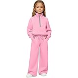 Girls 2 Piece Outfits Sweatsuit Half Zip Stand Collar Long Sleeve Fleece Sweatshirt and Sweatpants Tracksuit Set Athletic Jogger Sets Fashion Tween Girls Clothing Sets Winter Warm Sweatsuits Set