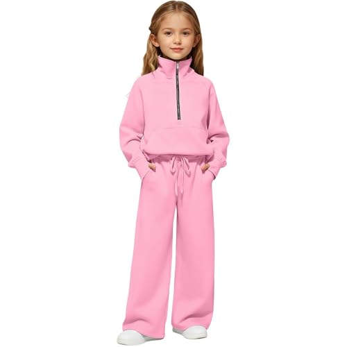 Girls 2 Piece Outfits Sweatsuit Half Zip Stand Collar Long Sleeve Fleece Sweatshirt and Sweatpants Tracksuit Set Athletic Jogger Sets Fashion Tween Girls Clothing Sets Winter Warm Sweatsuits Set