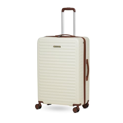 Image of Assembly Stark 24 Inch Check-in Medium Trolley Bag Hard Shell Polycarbonate Suitcase with TSA Lock 8 Spinner Wheels Moon White