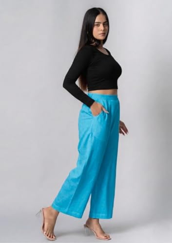 Image of Moirai Pure Cotton Wide Leg Women Trouser Stylish Mid Rise Relaxed Straight Fit Loose Pants Casual Travel Office Formal Wear