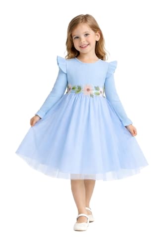 Image of HILEELANG Little Flower Girl Tulle Tutu Dress Easter Cotton Ribbed Birthday Wedding Party Princess Dresses