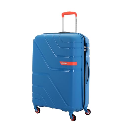 Image of American Tourister Upland Sport 68 CM Medium Checkin Polypropylene (PP) Hard 4 Wheels Spinner Luggage /Suitcase /Trolley Bag for Travel (Mediterranian Blue)