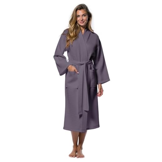 Turquaz Linen Lightweight Long Waffle Kimono Unisex Spa Robes For Women And Men