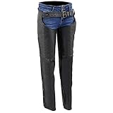 Milwaukee Leather LKL6700 Ladies Black Leather Classic Chaps with Hip Pocket - Medium