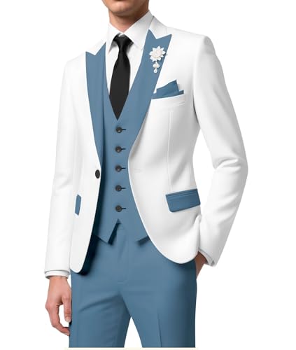White Suit Men Slim Fit -White Tuxedo Suit 3 Piece Jacket Pants Vest Set Mens-Man Business Regular Fit Suits3