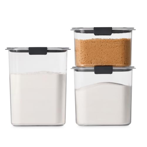 Rubbermaid Brilliance Plastic Food Storage Pantry Baking Set, 3 Containers with Lids (6 Pieces Total), BPA-Free, Clear