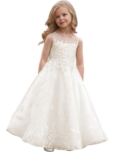 Full Lace First Communion Dress Elegant Flower Girls Dresses for Wedding O-Neck Formal Evening Princess Gown