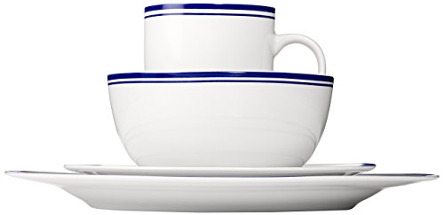 Amazon Basics 16-Piece Cafe Stripe Kitchen Dinnerware Set, Plates, Bowls, Mugs, Service for 4, Blue - Image 4