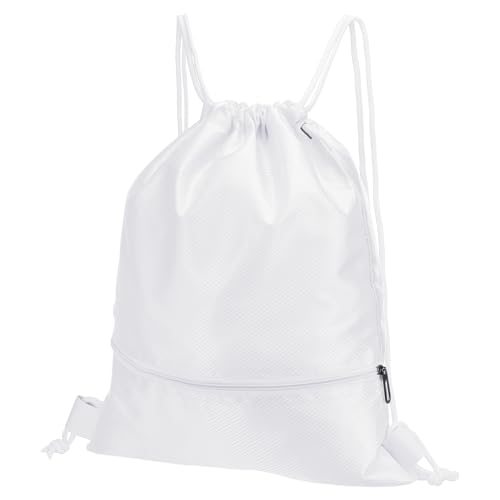 PATIKIL Drawstring Backpack Bag, Drawstring Gym Bag String Backpack with Zip Pocket for Women Men, White