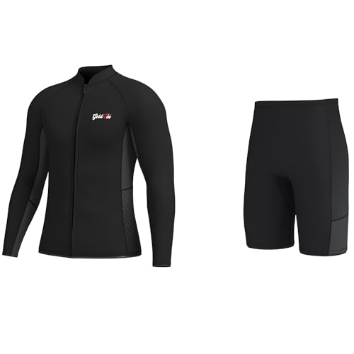 GoldFin Mens Wetsuit Tops and Wetsuit Shorts, 2mm Wet Suits Neoprene Short and Jacket for Men Keep Warm in Cold Water Swimming Snorkeling Diving Surfing Kayaking, Grey Small miniatura 1