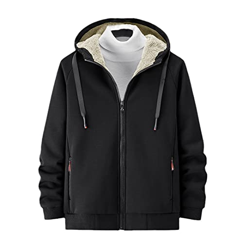 Vestes à capuches homme coton doublure polaire chaude zippée pull sport noir XXL