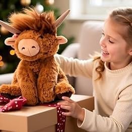 Miniatura 2 de The Petting Zoo Highland Cow - Peluche de vaca, regalos para niños, animales salvajes de la vida silvestre, juguete de peluche de vaca, 9 pulgadas