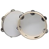 Jiozermi 8 Inch Wood Tambourines for Adults Church, Handheld Tambourines with Jingle Bells Educational Musical Instruments, Adults, Church, School and Party