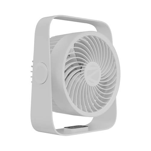 Image of Zebronics Heat Buster 300, Portable Desk Fan, Upto 13h Backup, 3600mAh Rechargeable Battery, 360 Rotatable fan, 4 Speed + 1 Breeze Mode, Wall-Mountable, for Travel, Office, Home (White)