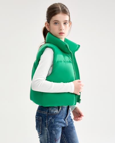 Image of maoo garden Girls Winter Puffer Vest Faux-Down Short Cropped Lightweight Water-Resistant Big Girls Sleeveless Jacket