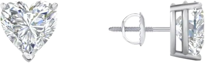 1 Ct Heart Shape Lab Grown Diamond Stud Earrings 14K White Gold Screw Back Sparkling Jewelry Ideal for Daily, Work & Party Wear