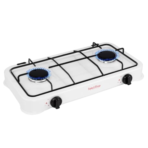 SELECTSHOP Parrilla De Gas Con 2 Quemadores Estufa Empotrable Acero Inoxidable 50 Cm Parrilla Empotrable Perillas Reguladoras Quemador De Gas Resistente (Blanco)