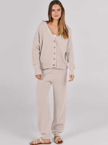 Caracilia Womens 2 Piece Outfits Lounge Set V Neck Cardigan Sweater Pants Sets Knit Matching Loungewear 2025 Fall Clothes2