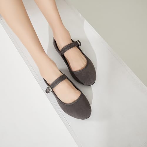 Image of BABUDOG Womens Mary Jane Flats with Strap,Faux Suede Black Flats Shoes,Flats Shoes Women Dressy Comfortable