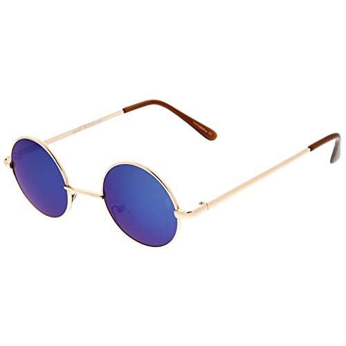 zeroUV Small Retro Lennon Inspired Style Colored Mirror Lens Round Metal Sunglasses 41mm (3pk Promo Box Gold B|O|BG)4