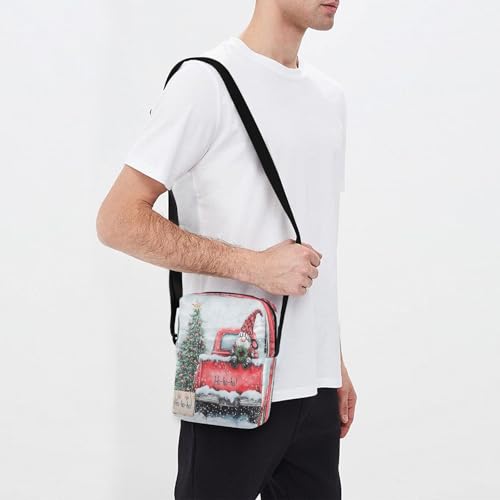 MCHIVER Small Messenger Bag White Christmas Truck Gnome Crossbody Bag for Men Women Cell Phone Shoulder Bag for Phone Passport3