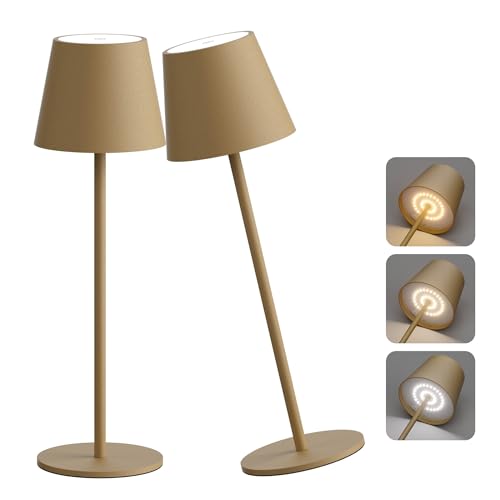 Aipsun 2 lámparas LED regulables de mesa Caqui, 6000mAh, lámpara de mesa inalámbrica, luz blanca cálida (2700 K-6000 K), IP54, lámpara de mesa para exteriores, para restaurante, dormitorio, bar