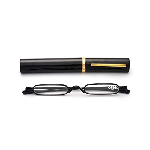 Easy Carry Mini Compact Slim Reading Glasses—Lightweight Portable Readers with w/Pen Clip Tube