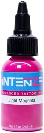 Intenze Light Magenta Tattoo Ink 1 oz - Professional Color for Lining, Shading and Color Packing - Sterilized, Vegan, Made in the USA