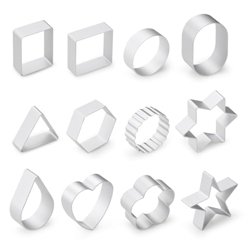 Diakey Juego de 12 cortadores de galletas, molde de una sola pieza sin costuras, agarre cómodo, aleación de aluminio, cortador de galletas pequeño, paquete variado con formas geométricas de flor de