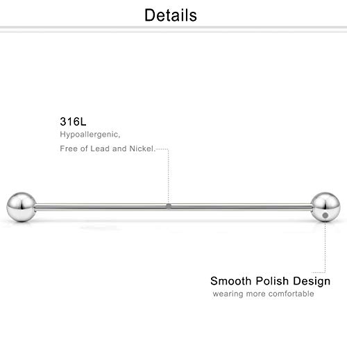 Dyknasz Extra Long Industrial Barbell 45mm (1.77") 16G 14G Surgical Steel Industrial Earrings Piercing Jewelry for Women Men2