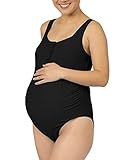 Kindred Bravely One Piece Henley Maternity Swimsuit (Black, Medium)