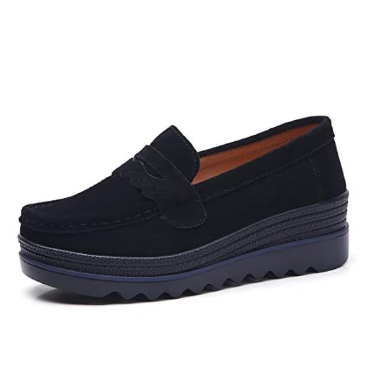 Z.SUO Mujer Mocasines de Cuero Gamuza Moda Loafers Casual Zapatos(38 EU,Negro.5)