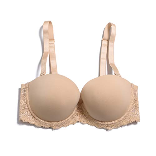 Yandw Strapless Lightly Padded Full Figured Coverage Bra Clear Back Multiway Invisible Straps Backless Brassiere For Women Nude, 34C #TOP4