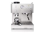 Solis Espressomaschine, Integriertes Scheibenmahlwerk, Manometer, Dampf- und Heißwasserfunktion, 58 mm Profi-Siebhalter, 15 bar, 1,8 l Wassertank, Edelstahl, Personal Barista (Typ 1150)