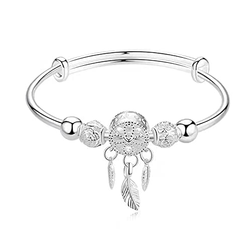 MAKOBLESSMOMO Silberner Traumfänger Quaste, Feder, Bettelarmband, verstellbar , Muttertag, Schmuck, Geschenk, Geburtstag, Weihnachten, Geschenk für Frauen, Mutter,Christmas Gifts for Women Mom Wife Cover