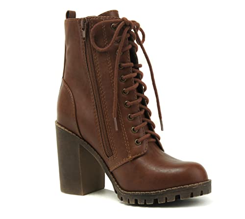 Image of Soda Women's Malia Faux Lace Up Chunky Lug Sole Combat Boot