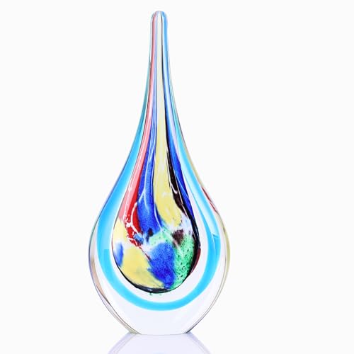 DOVDOV Blown Glass Sculpture, Stained Glass Art Teardrop Statue, Unique Ocean Theme Decoration for Office, Bookshelf, Dresser, Living Room Coffee Table, Fireplace countertop Decoration.