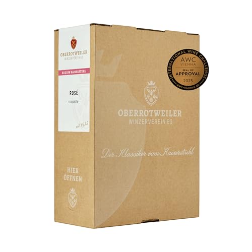 Oberrotweiler Wein-Box Rosé 3 Liter QbA trocken – BRONZE 2025 AWC Vienna – Zarte Fruchtaromen nach Pfirsich, Apfel und Zitrusfrüchten – Badischer Wein, Anbaugebiet Baden (1 x 3,0 l Bag-in-Box)