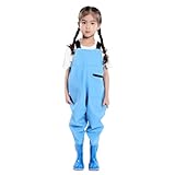 [REEMONDE] ウェーダー 子供 胴付長靴 チェストハイウェーダー サロペット ヒップウェーダー なが靴 砂場着 ショルダーベルト ポケット付き 幼児 ジュニア 軽量 滑り止め 防水ズボン レインパンツ 渓流 潮干狩り 田んぼ 海辺 釣り かわいい (ブルー, 36)