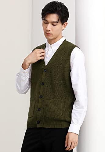 Men's Sweater Vest V-Neck Sleeveless Knitted Cardigan Dxl Big And Tall Vest_Olive_X-Large #TOP3