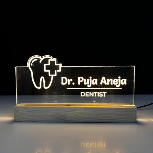 Image of Customized LED Name Plate for Office Desk Table Name Sign Birthday Gift For Dentist Doctor Clinic Medical Store Teacher Pharmacist (10 x 6 inch) (For Dentist)