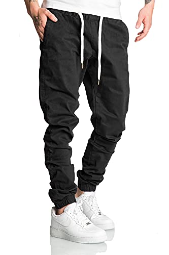 REPUBLIX Lässige Herren Cargo Jogger Chino Hose Pants Mit Stretch R0702 Schwarz W31