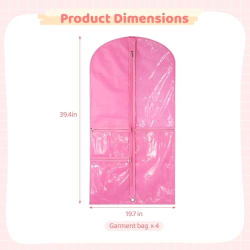 4-Pack 40-Inch Dance Garment Bags with Zippered Pockets for Dance Costumes and Accessories4