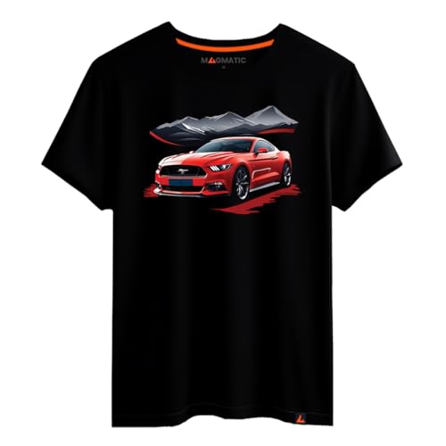 Magmatic - Maglietta Mustang Auto Sportiva per Uomo Unisex Bambino, Collezione Modern Car T Shirt Nera Premium 100% Cotone, Regalo Auto Sportiva, appassionato di Automobili, Fan di Auto