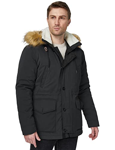 Image of WenVen Men's Winter Warm Thickened Waterproof Parka Jacket Fur Hooded Coat
