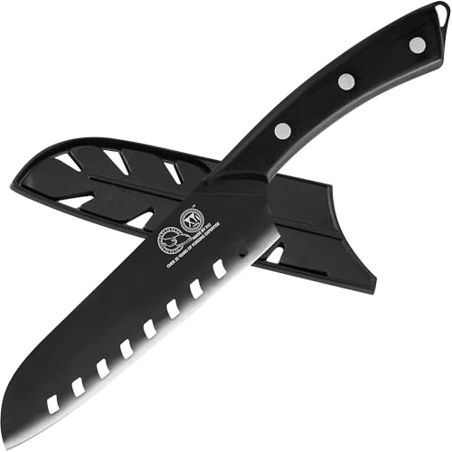 XYJ Coltello Santoku da 7 pollici, con maniche, lama antiaderente, coltello da chef professionale, manico full tang, coltello da cucina per uso domestico