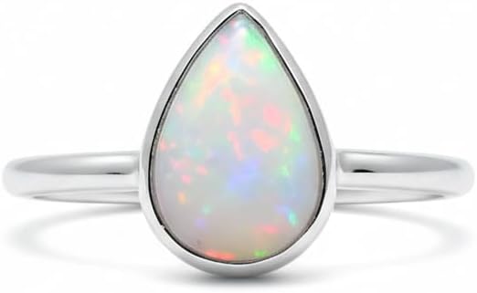 Ethiopian Opal Ring, Oval and Pear Shape Ring for Women, Gemstone Rings Jewelry Gift for Birthday Wedding Anniversary.
