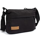 Crossbody Sling Bag Canvas Purse Small Shoulder Handbag 5 Pocket Casual Travel Messenger Hobo Bag Phone Satchel Backpack (Black)