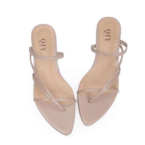Image of QIY Flip Flops Thong Heels Women Heeled Sandals Low Chunky Heels Slip on Slide Sandals Kitten Heels for Women Party Dress Shoes